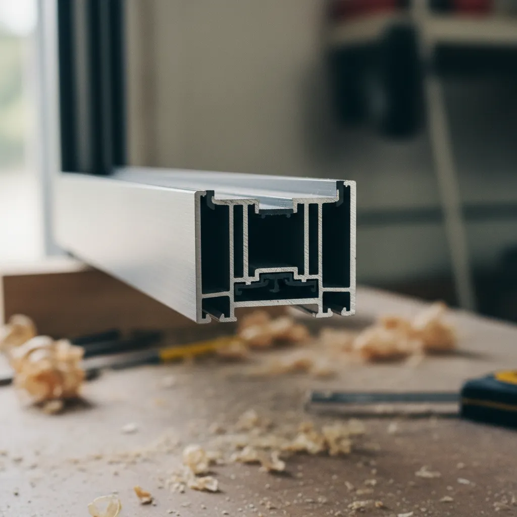 Détail du profilé aluminium à rupture de pont thermique d'une baie coulissante