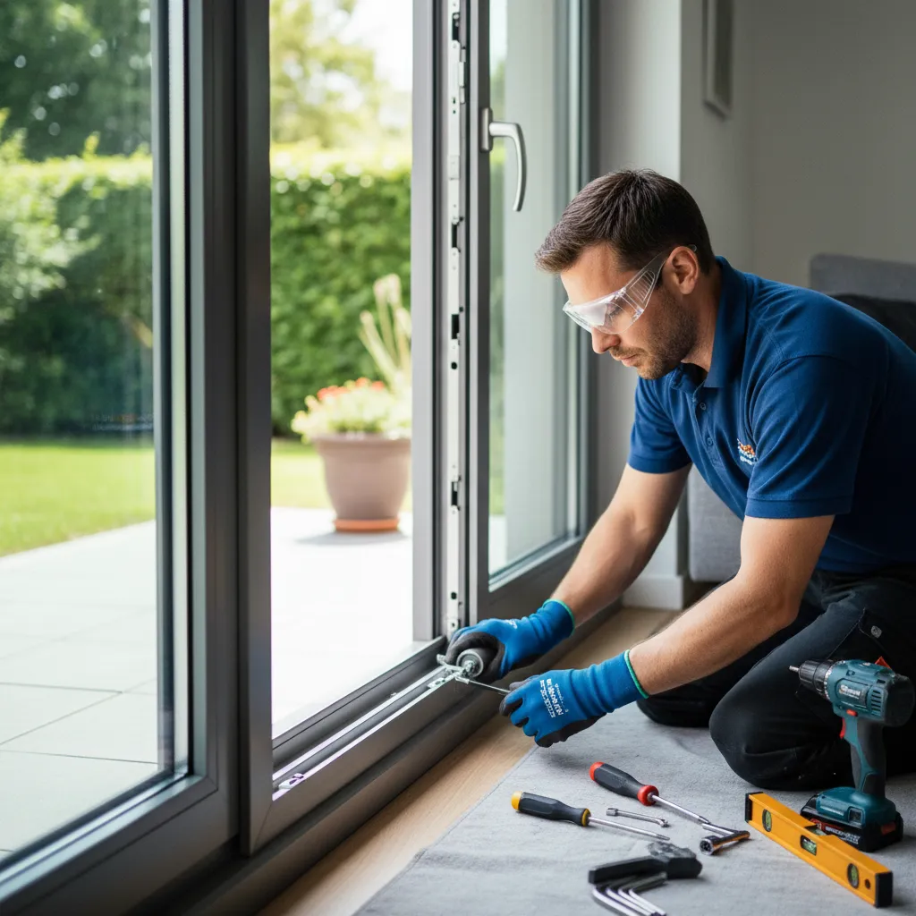 Réglage des galets de roulement lors de la pose d'une baie coulissante aluminium
