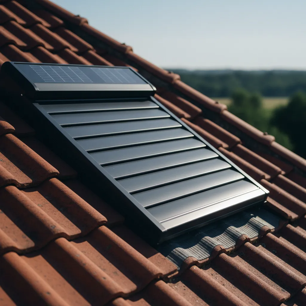 Volet roulant solaire Velux SSL installé sur une toiture en tuiles
