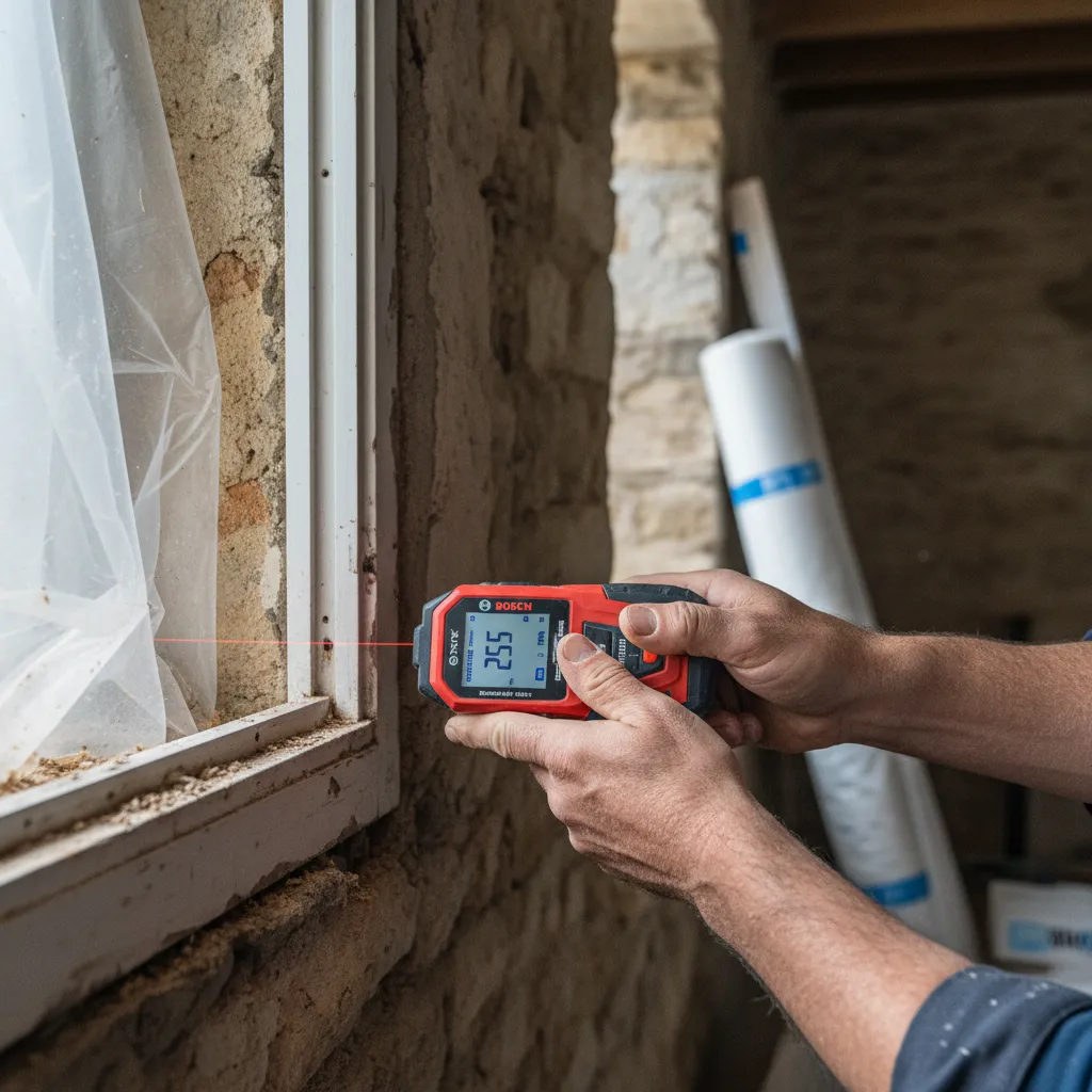 Prise de mesures au laser dans un tableau de fenêtre avant commande sur mesure