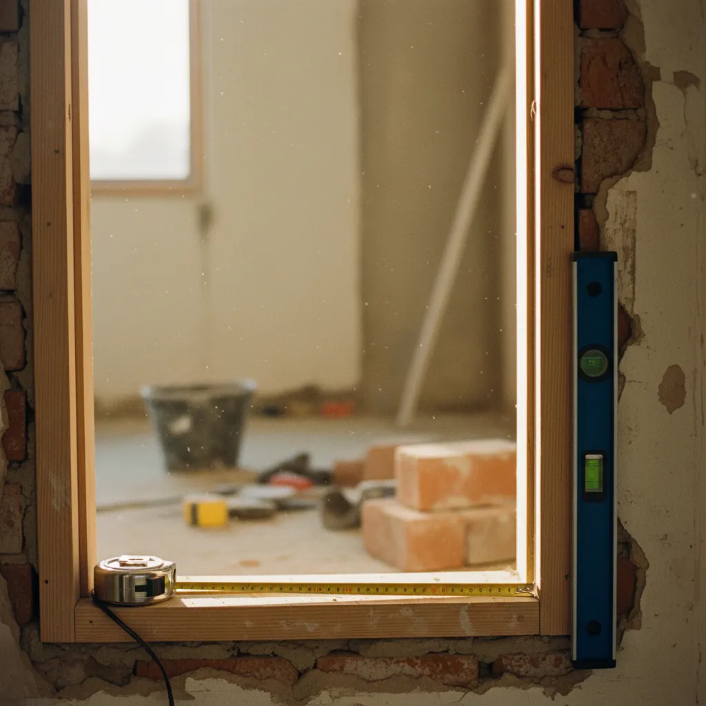 Prise de mesures précise du tableau de baie avant la pose d'une porte d'entrée