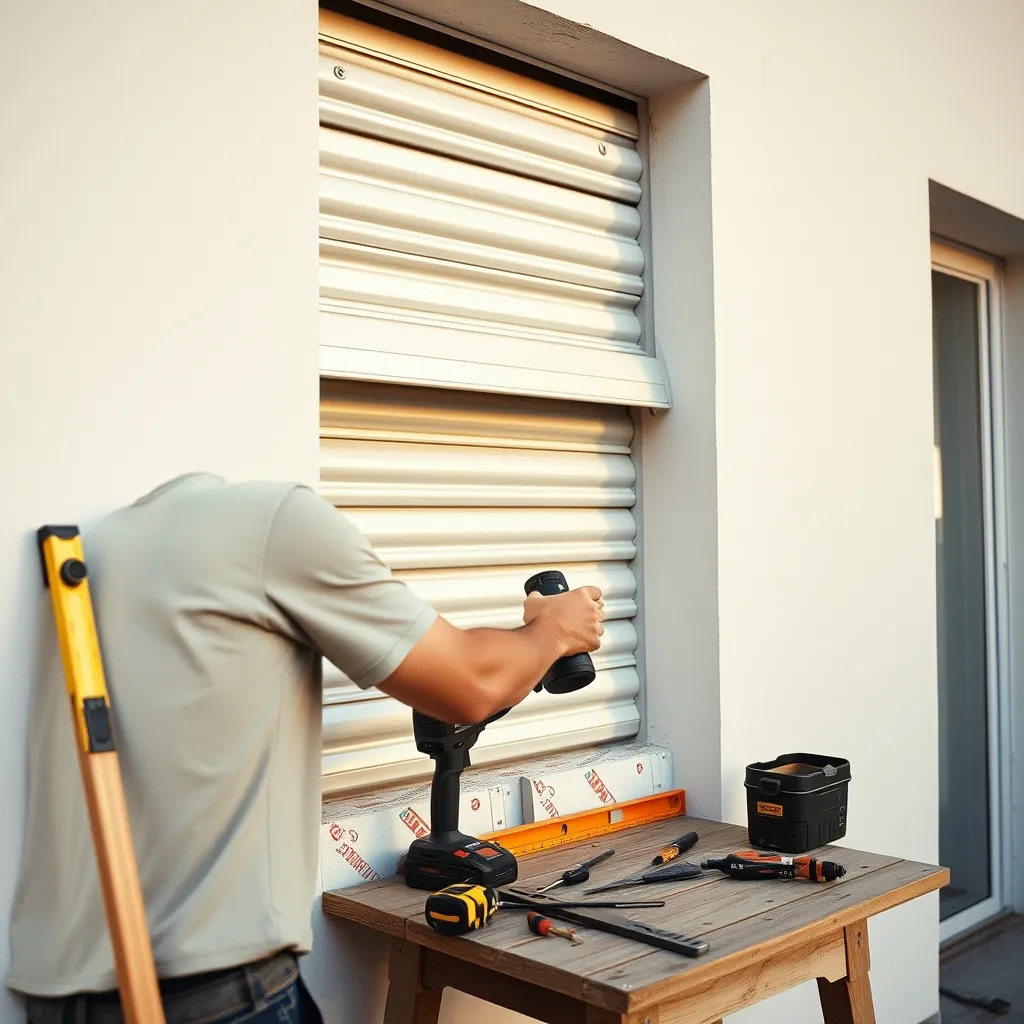 Fixation des coulisses latérales du volet roulant avec perceuse-visseuse