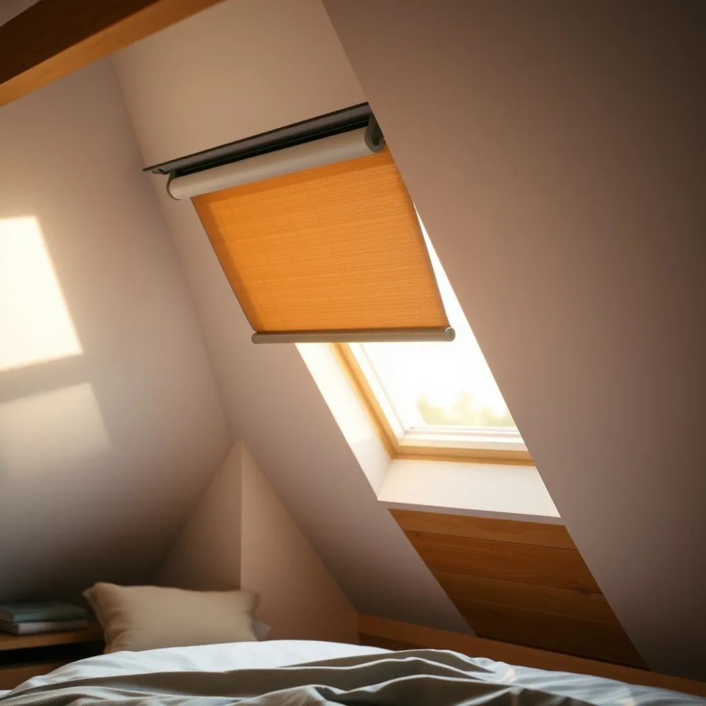 Volet roulant solaire VELUX installé sur une fenêtre de toit en combles aménagés