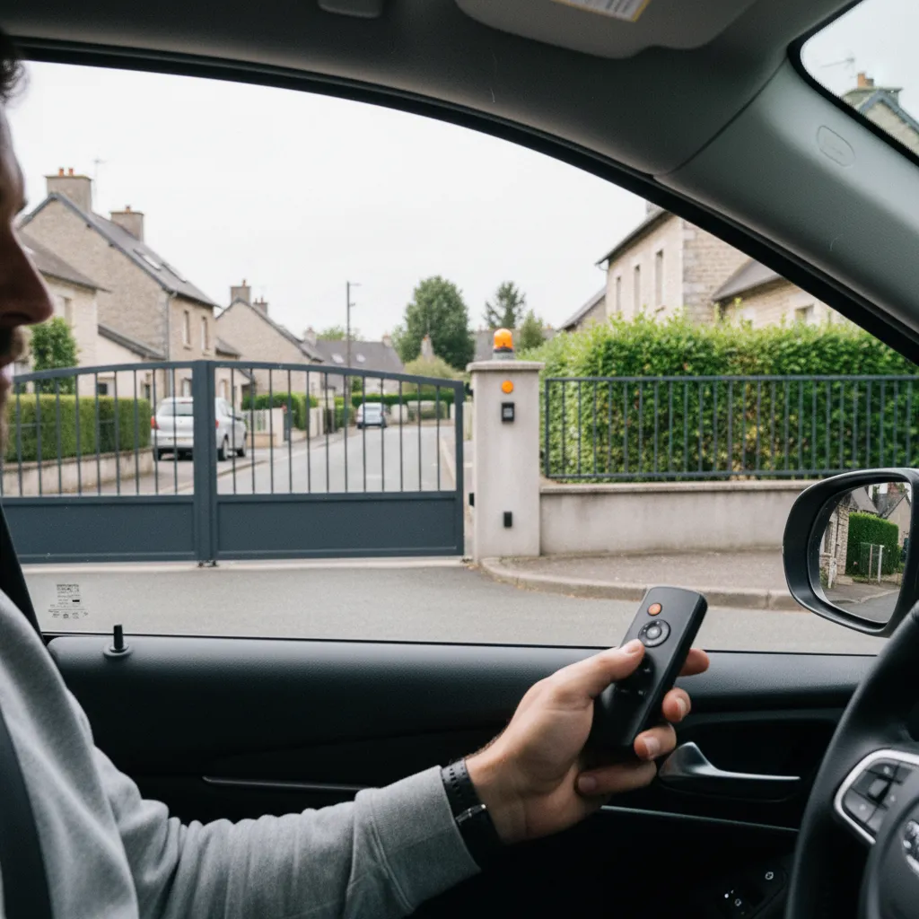 Ouverture du portail aluminium battant motorisé depuis l'intérieur du véhicule