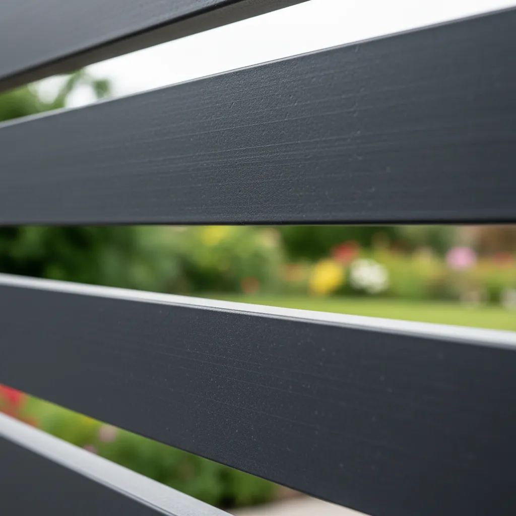 Détail des lames aluminium thermolaquées d'un portail motorisé contemporain