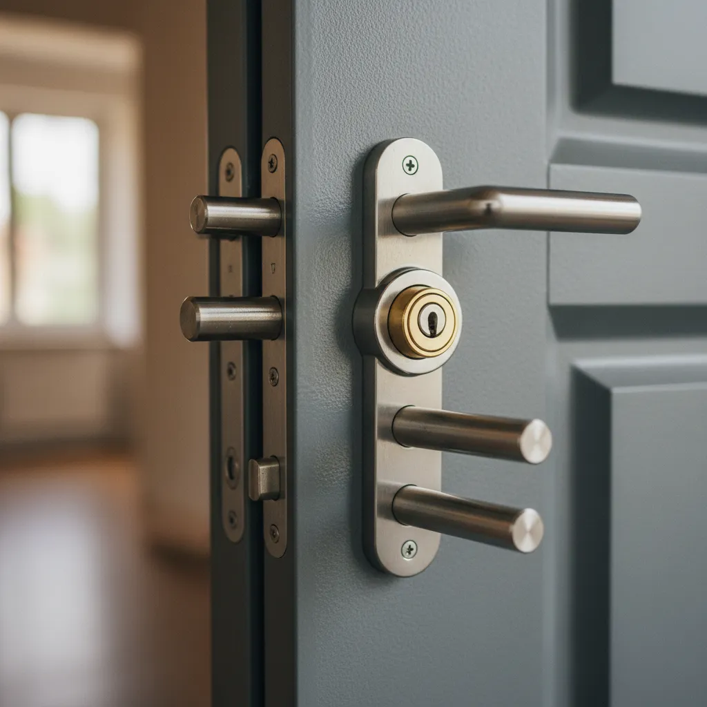 Serrure multipoints haute sécurité avec cylindre certifié A2P sur une porte blindée