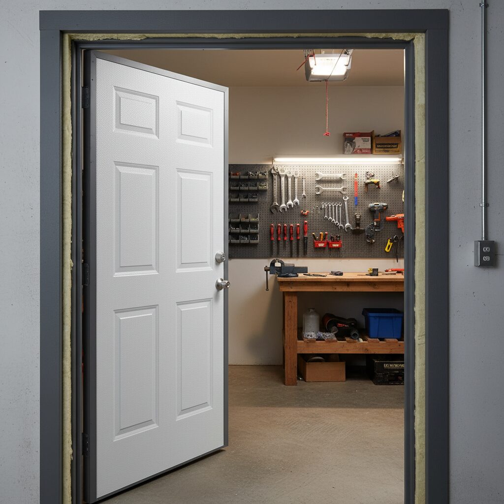 Une porte de service bien isolée transforme le garage en véritable pièce tampon thermique.