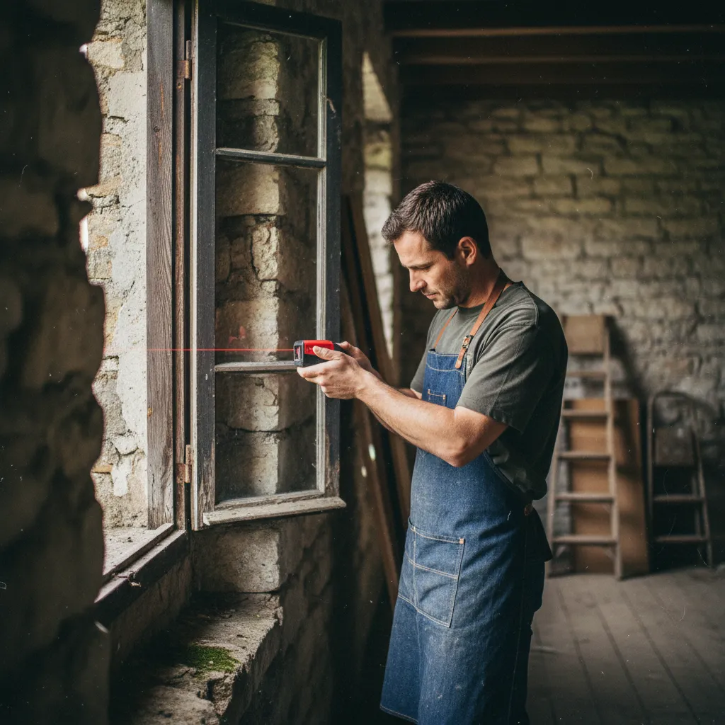 Prise de mesures au laser d'une ouverture avant commande des menuiseries en rénovation