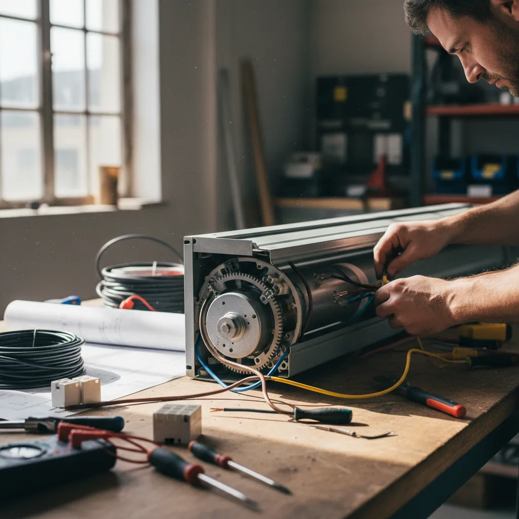 Installation du moteur tubulaire radio dans l'axe d'enroulement du volet roulant