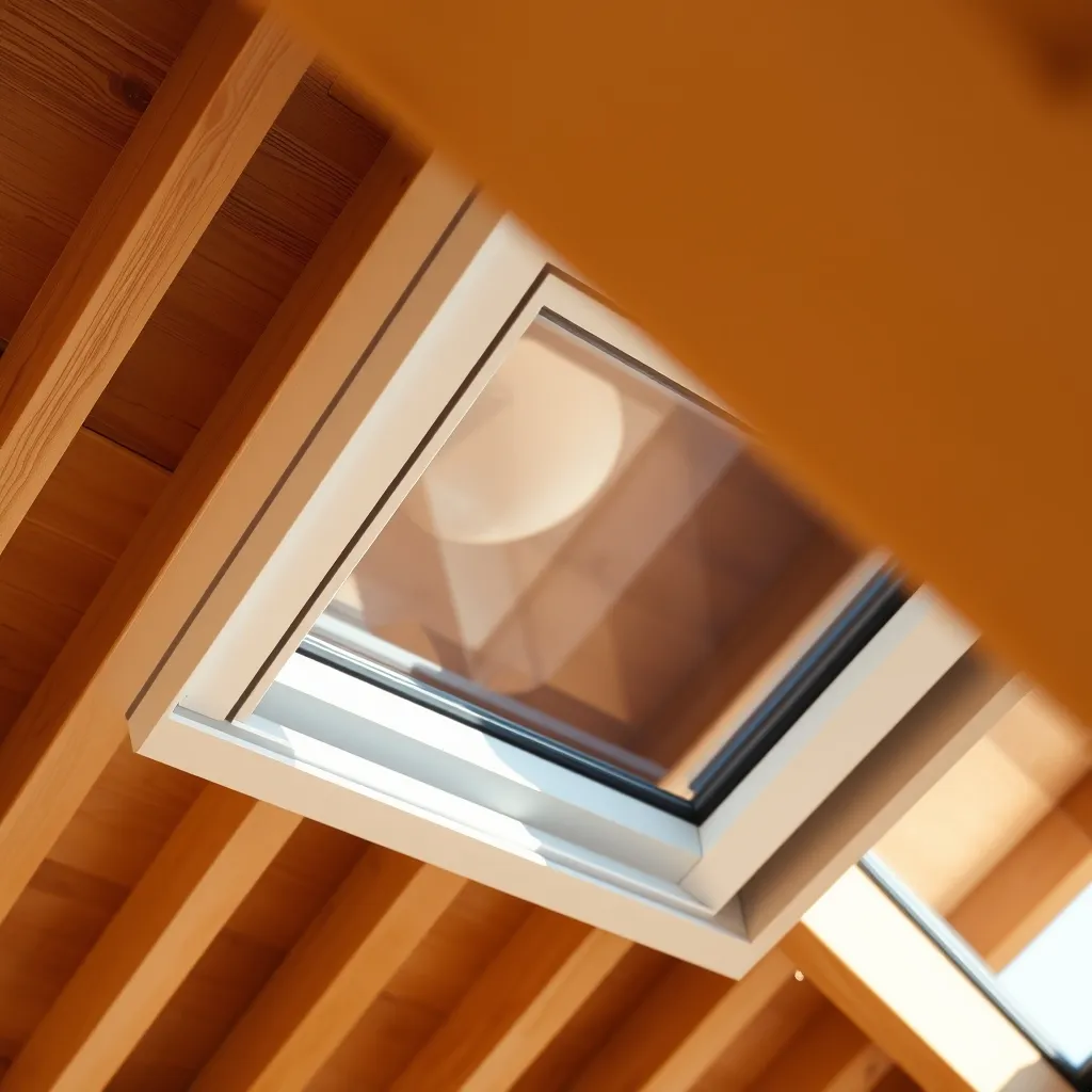 Détail du cadre et des raccords d'étanchéité d'une fenêtre fixe Velux sur chevrons