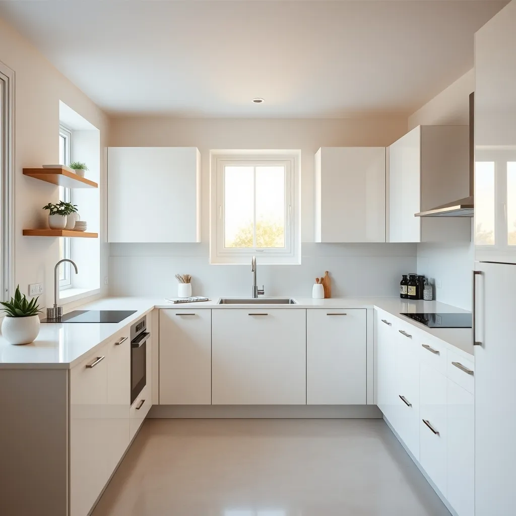 Cuisine équipée sur mesure avec plan de travail en quartz et électroménager intégré