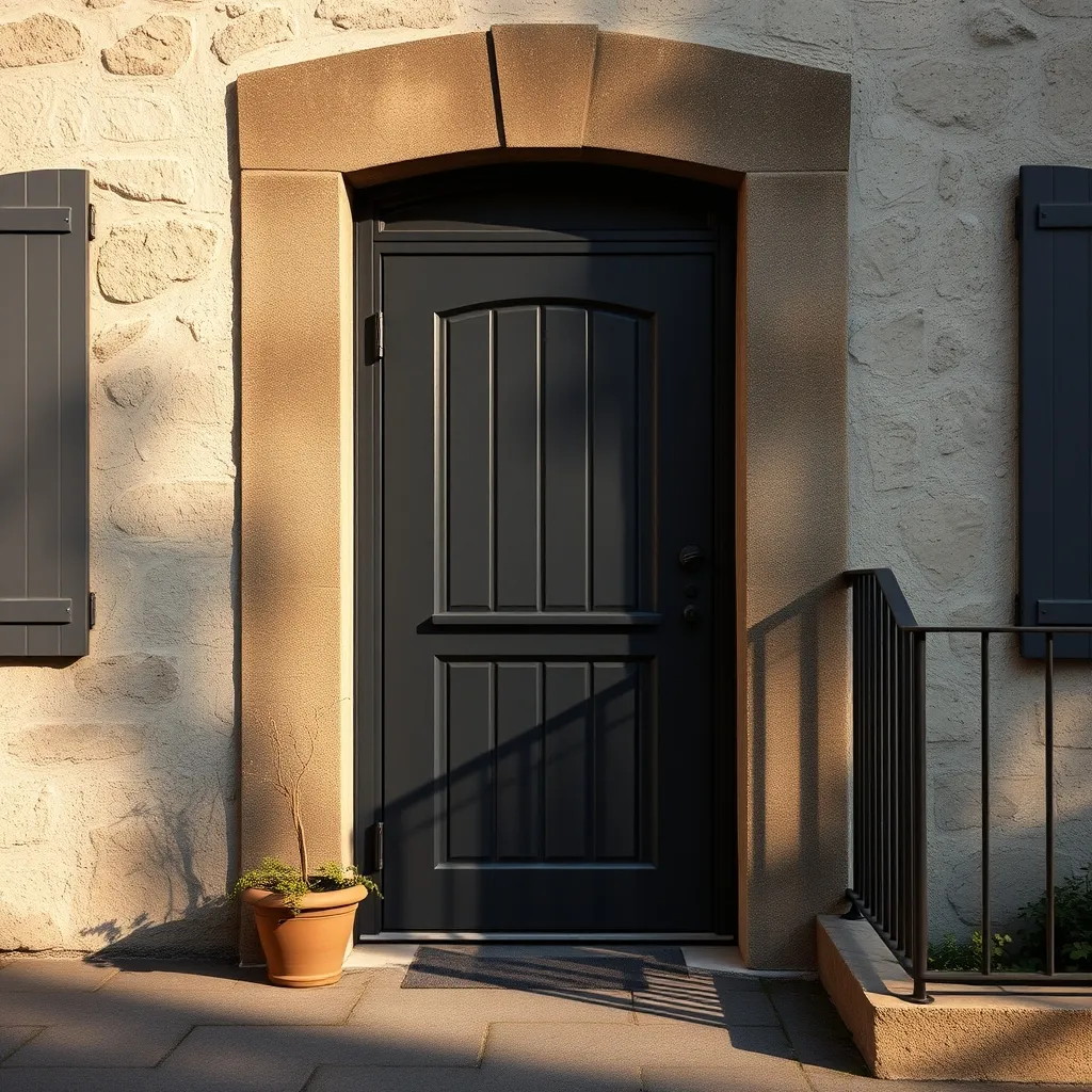 Porte blindée installée sur une maison individuelle en pierre