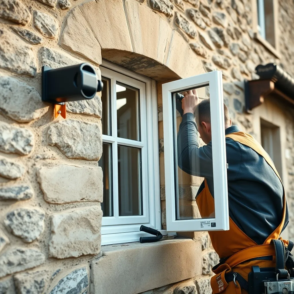 Pose d'une fenêtre PVC en rénovation sur une maison traditionnelle en pierre