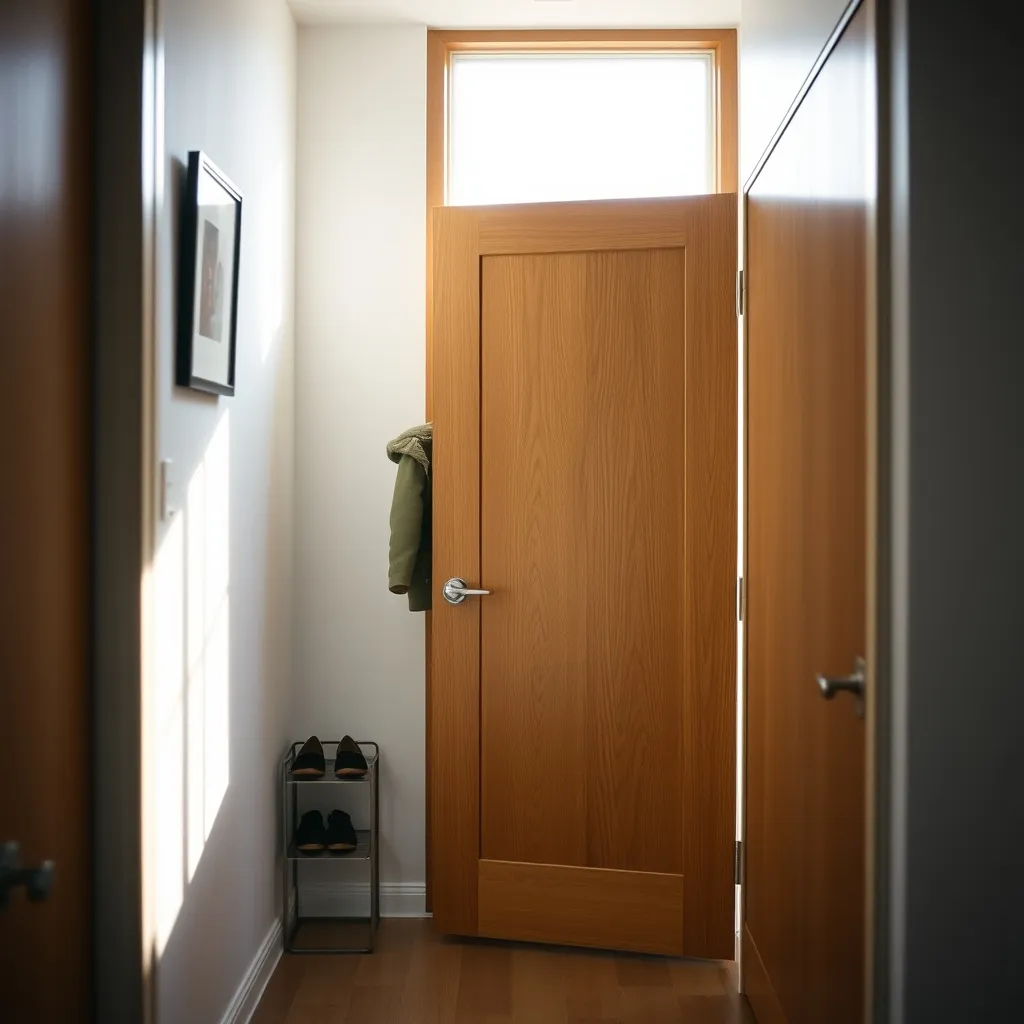 Face intérieure en chêne massif d'une porte mixte bois aluminium