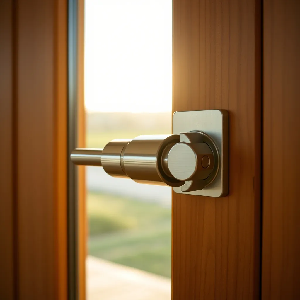 Serrure multipoints sur une porte d'entrée bois aluminium