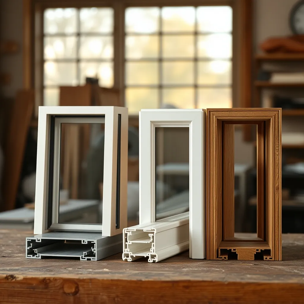 Comparatif visuel de profilés aluminium, PVC et bois côte à côte
