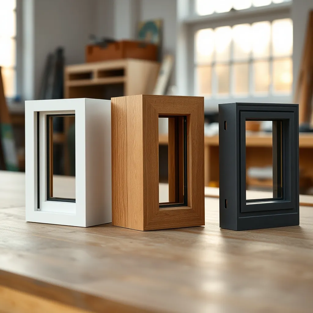 Comparatif des profilés de fenêtres : PVC blanc, bois chêne et aluminium gris anthracite