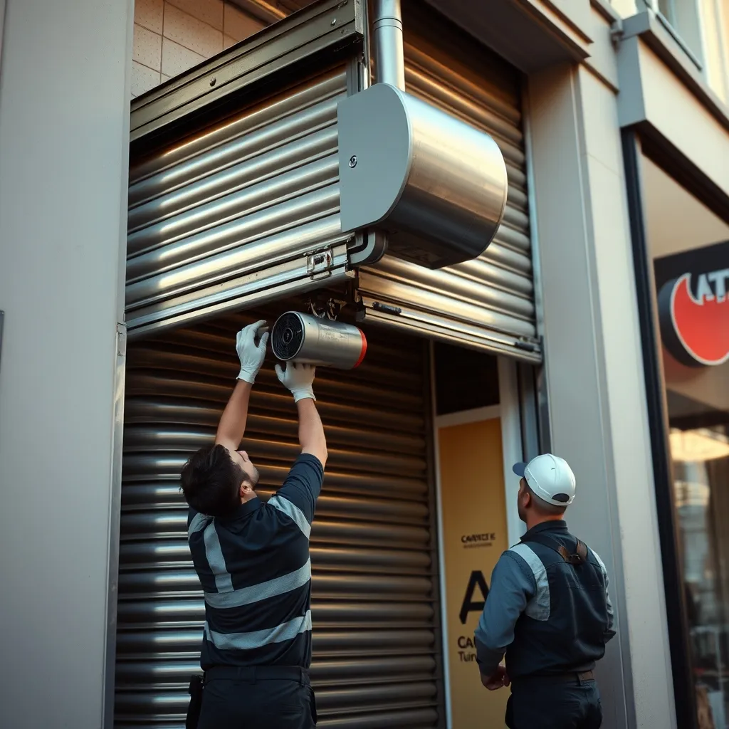 Installation d'un nouveau rideau métallique motorisé sur un commerce