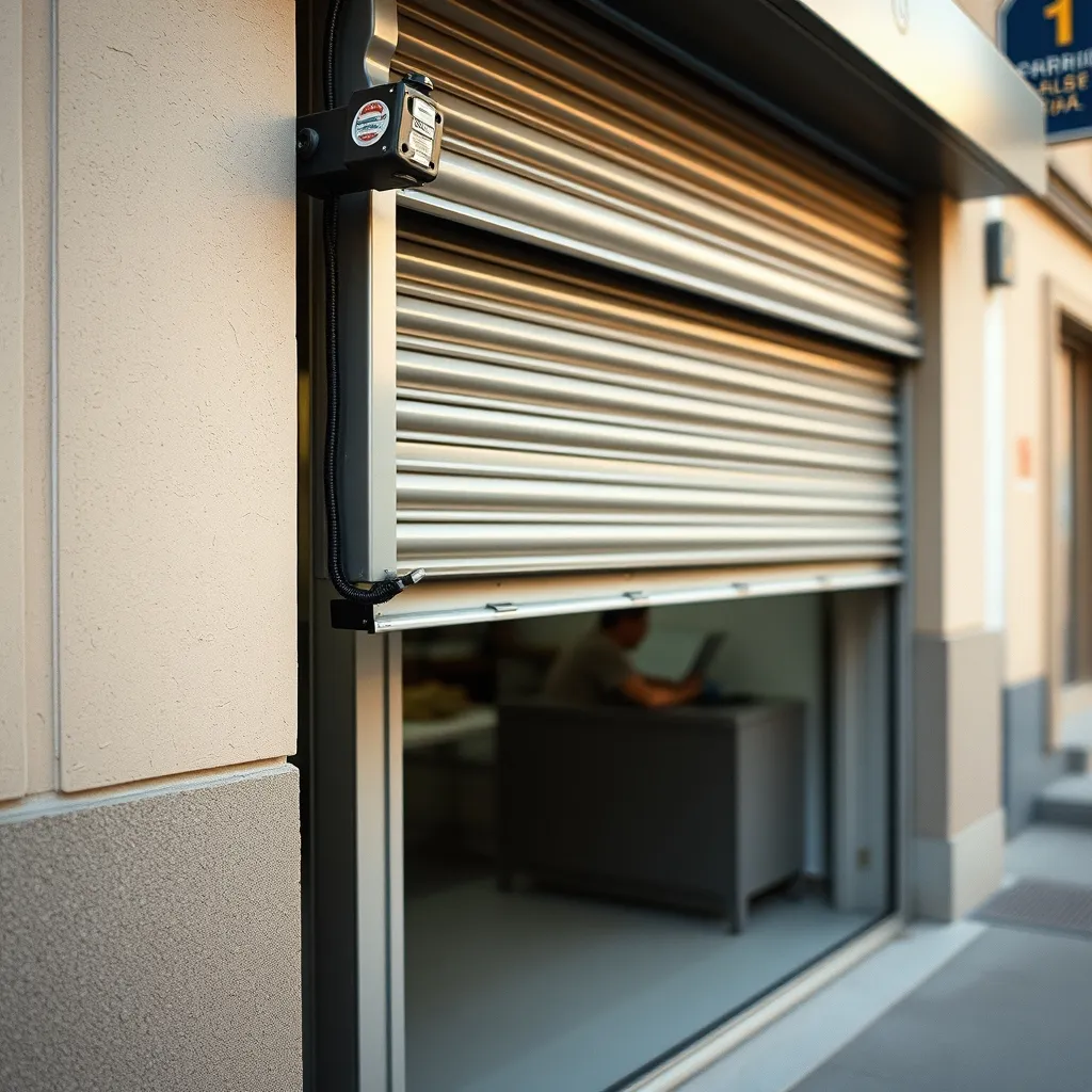 Installation d'un rideau métallique motorisé par un technicien professionnel