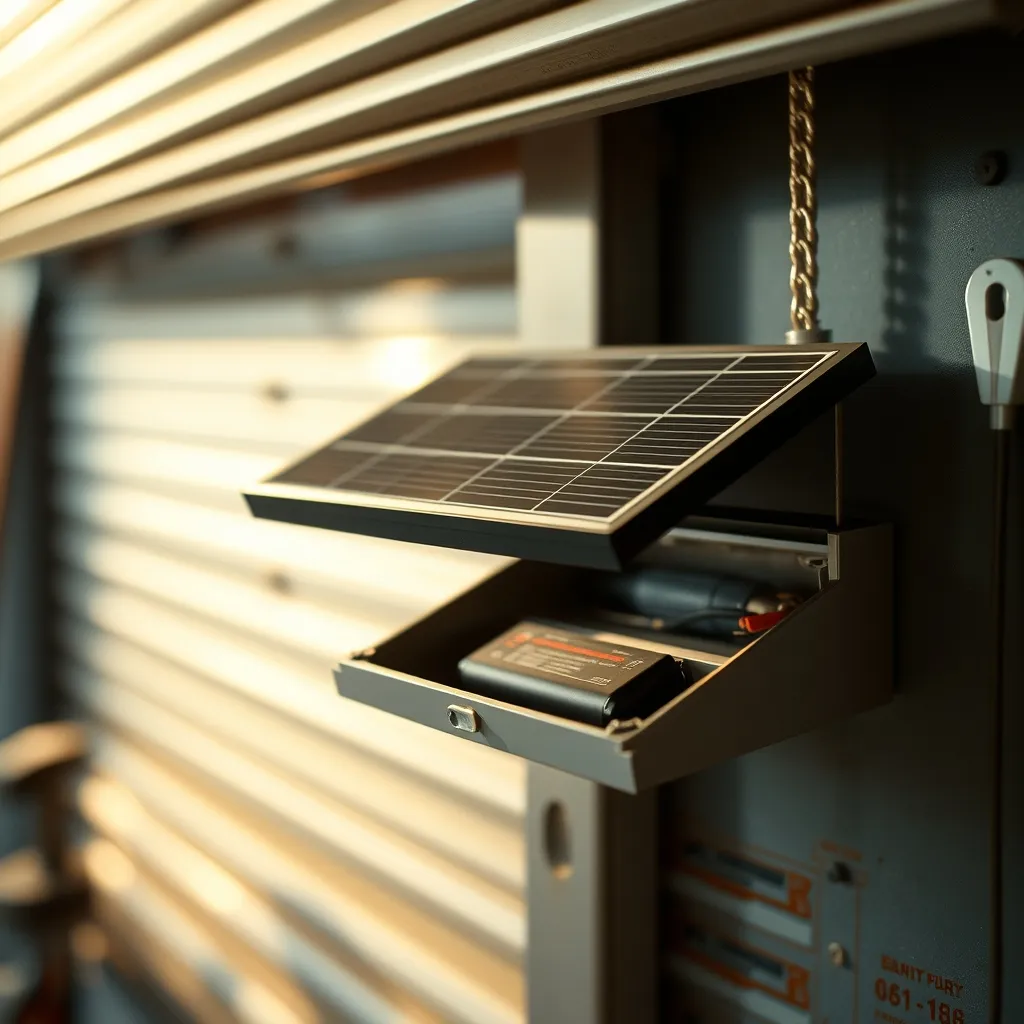 Détail du panneau solaire et du coffre d'un volet roulant autonome