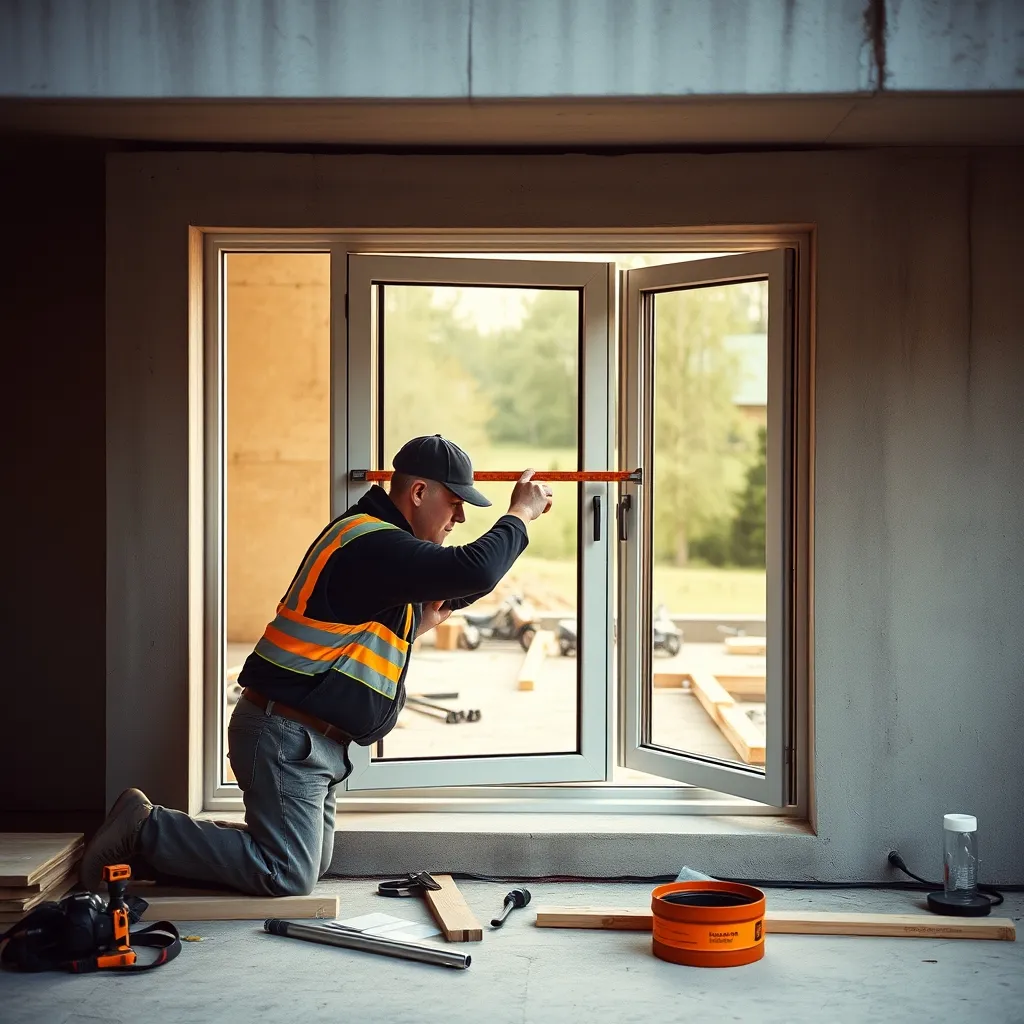 Pose d'une baie vitrée d'angle coulissante en aluminium sur chantier