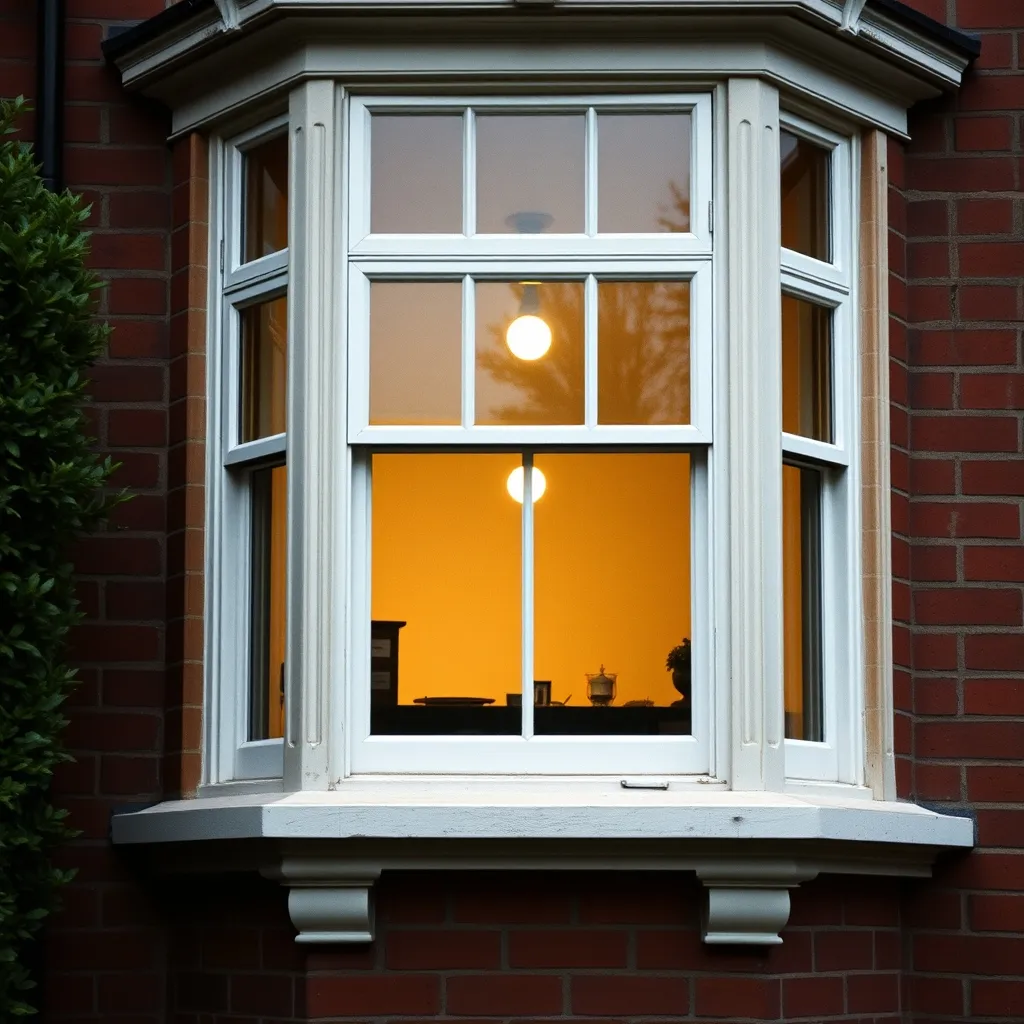 Un bay window victorien en saillie sur une façade en brique : à ne pas confondre avec une baie vitrée française