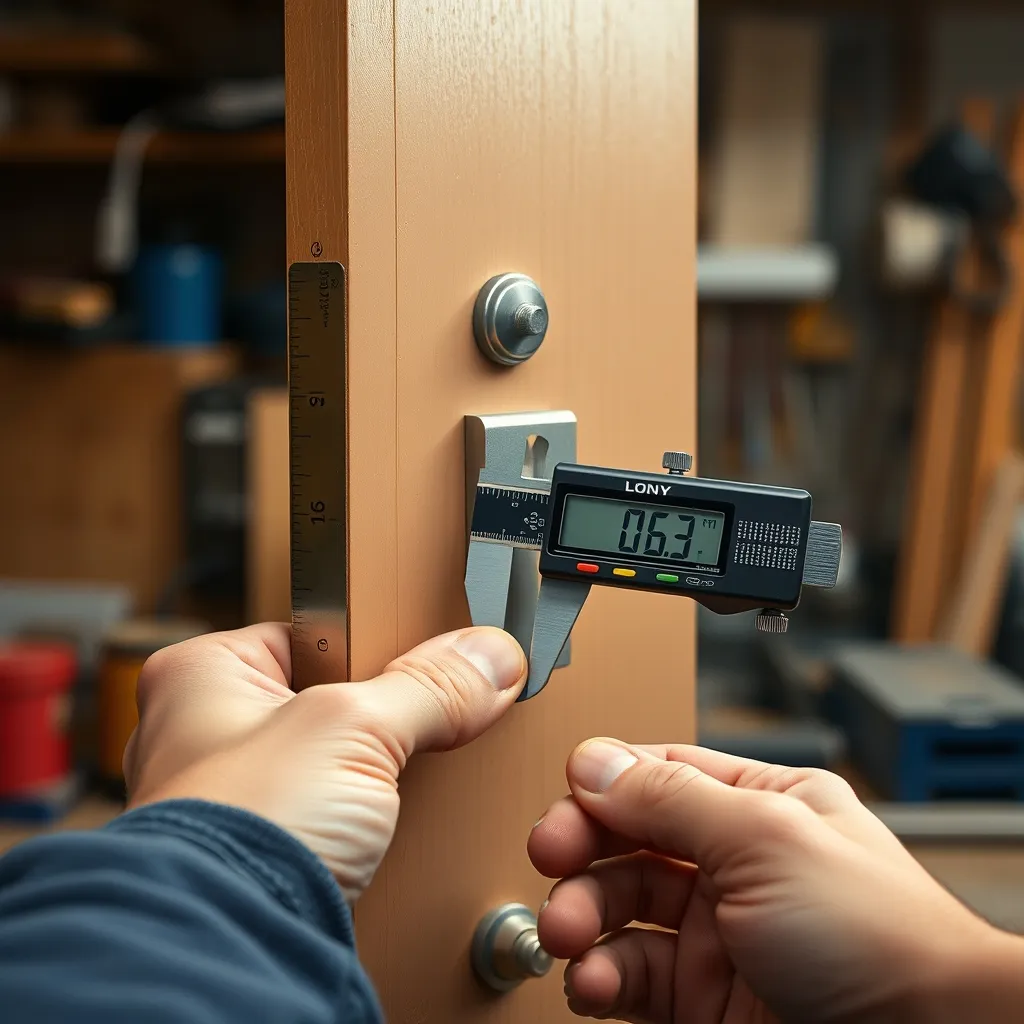 Mesure de l'axe d'un boîtier de serrure au pied à coulisse avant remplacement
