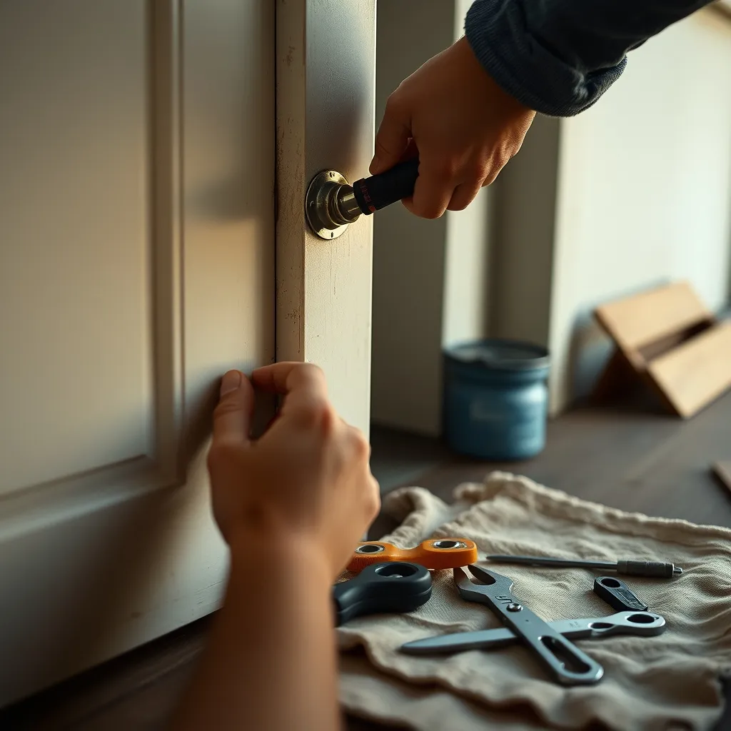 Dévissage de la vis de fixation du cylindre sur la têtière de la porte