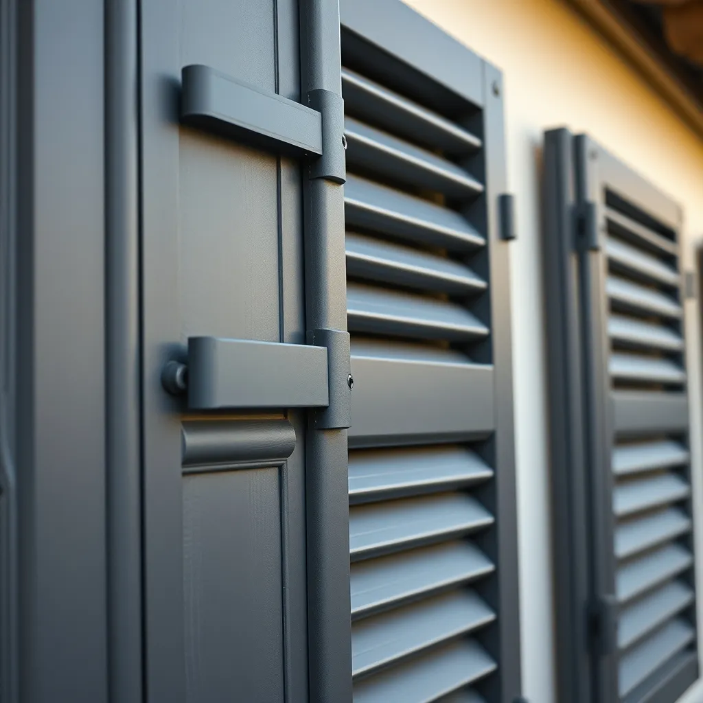 Volets battants en aluminium gris anthracite avec quincaillerie inox sur une maison contemporaine