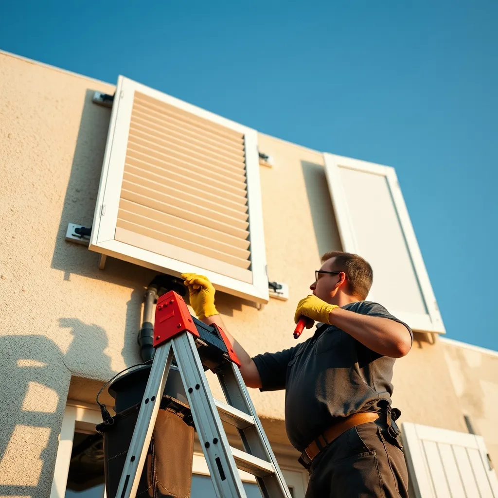 Pose professionnelle d'un volet battant aluminium sur une maison en rénovation