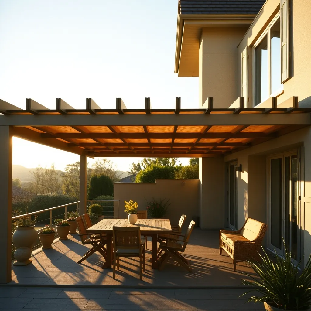 Pergola bioclimatique à lames orientables sur une terrasse résidentielle