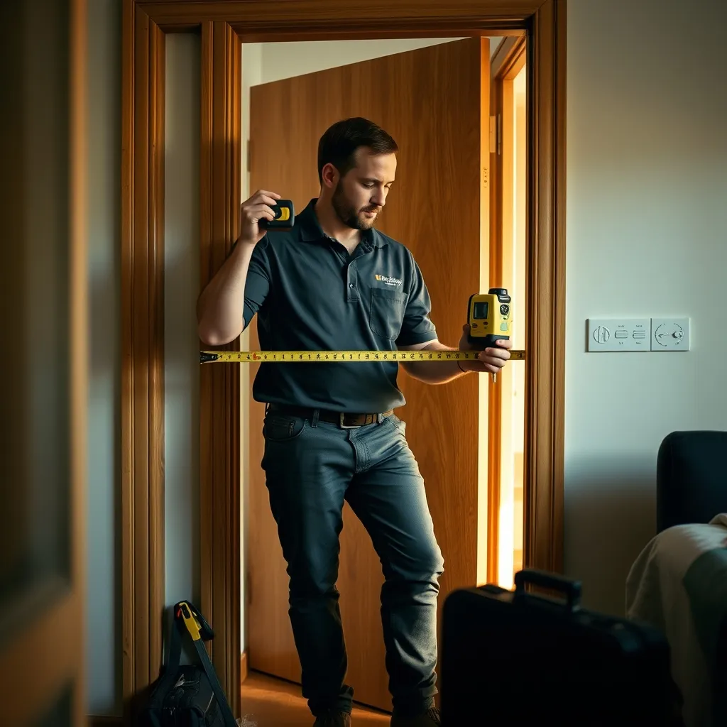 Un installateur professionnel effectue la prise de mesures avant la pose