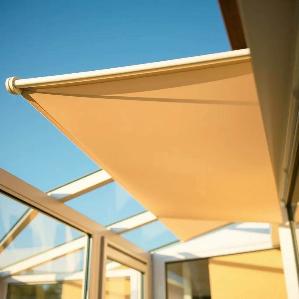 Store de toiture motorisé installé sur une véranda pour une protection solaire optimale
