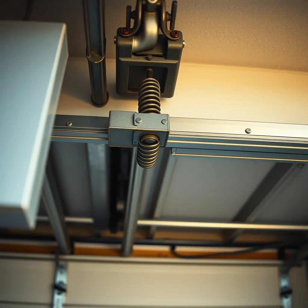 Mécanisme intérieur d'une porte sectionnelle avec ressort de torsion et câbles