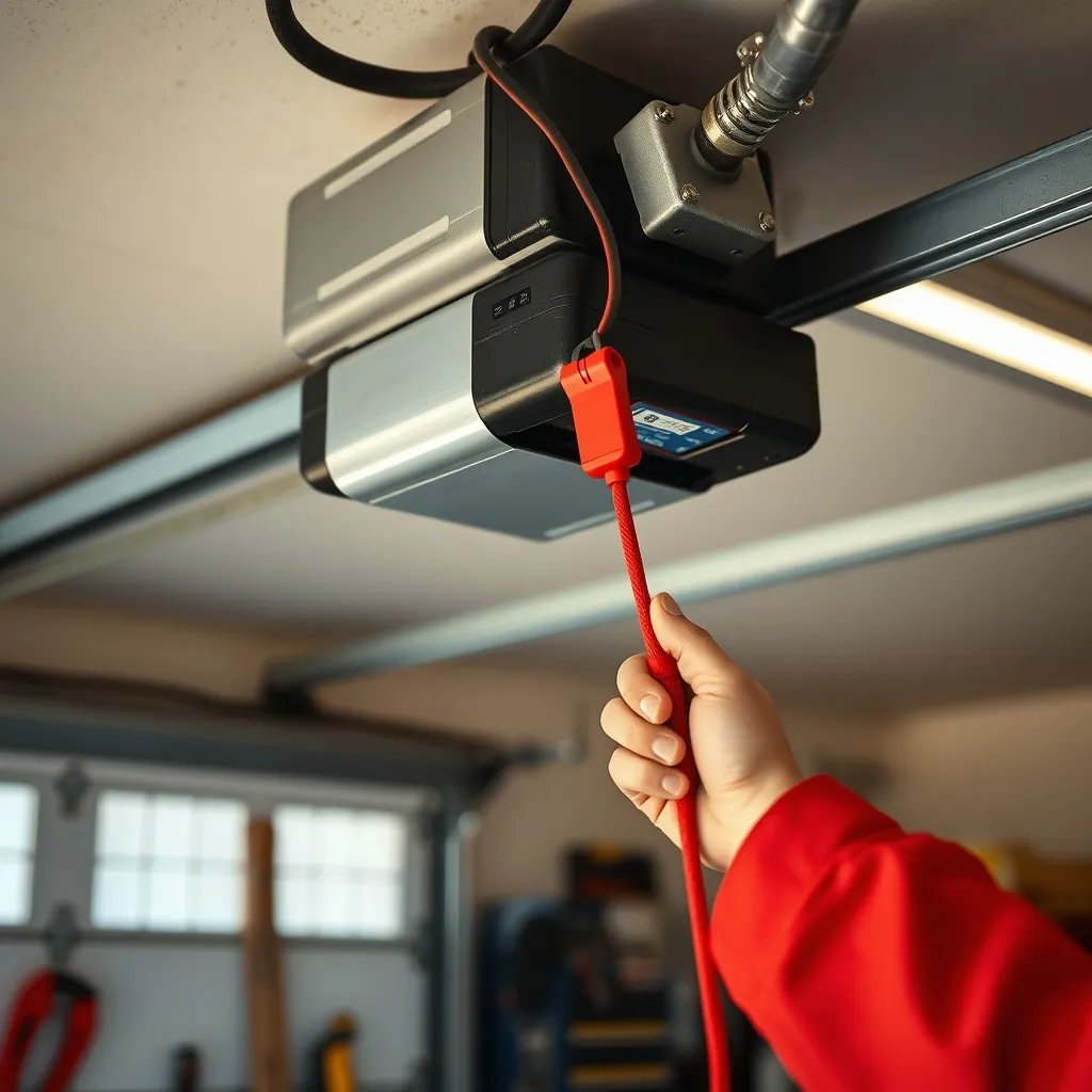 Débrayage manuel du moteur de porte de garage via le cordon rouge de secours