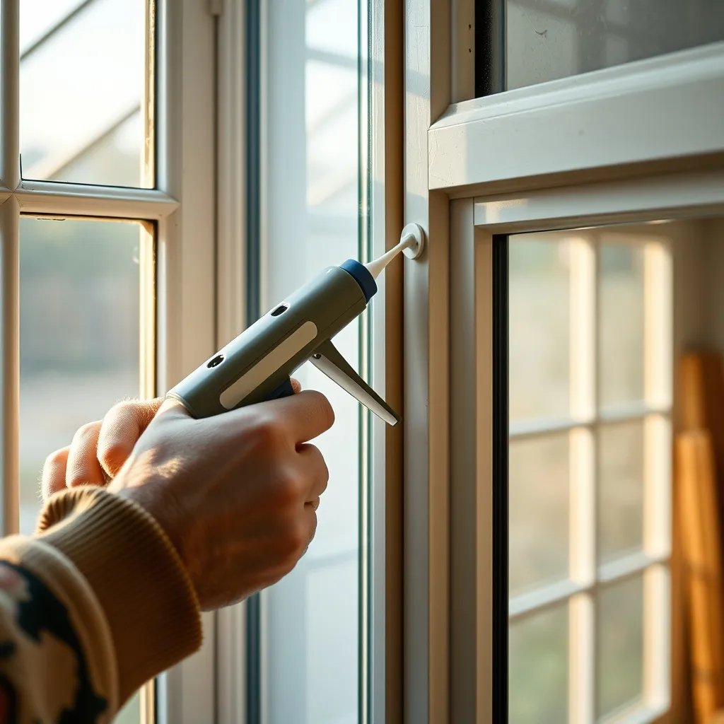 Application de mastic silicone sur les joints de vitrage d'une véranda