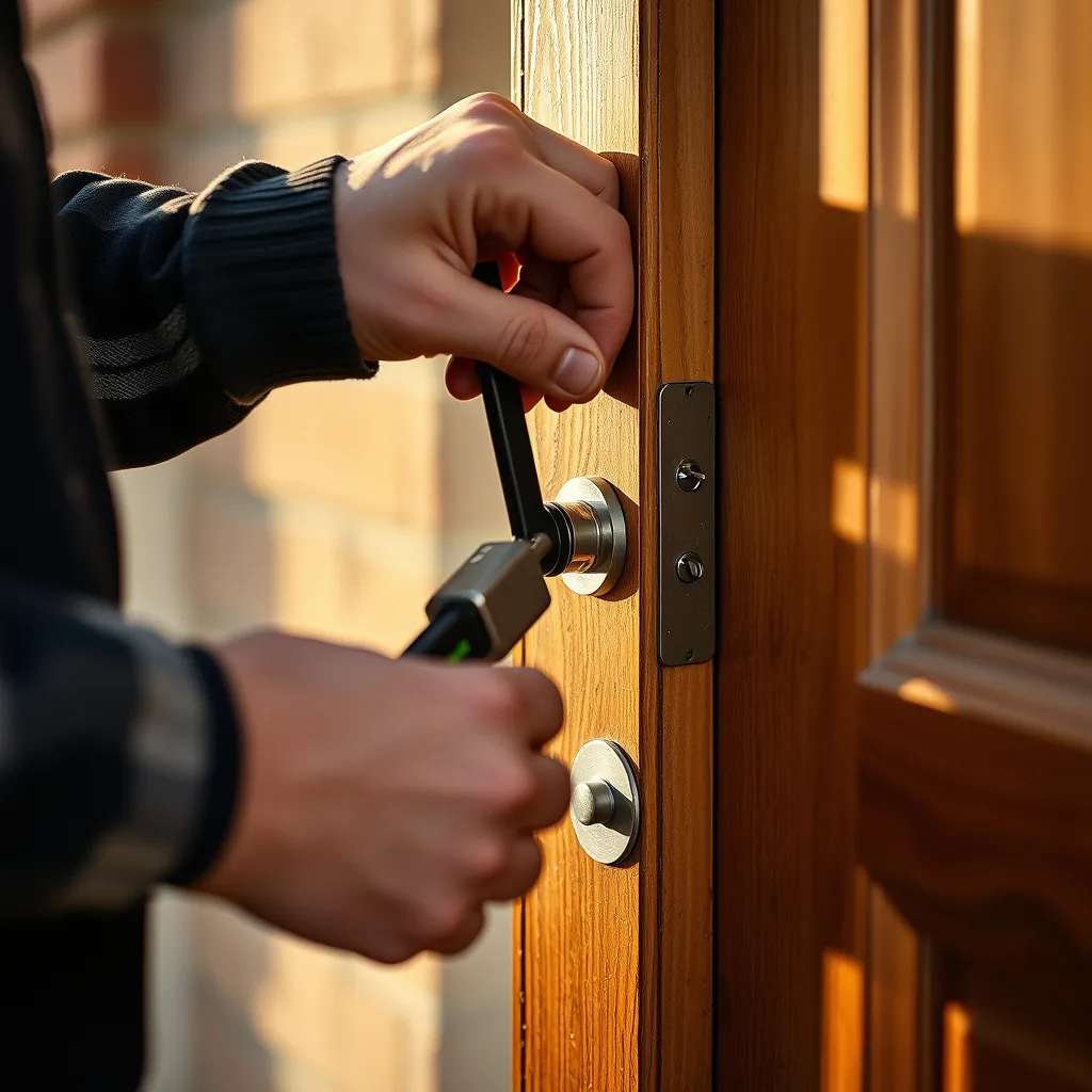 Installation d'une serrure multipoints neuve sur une porte d'entrée en bois