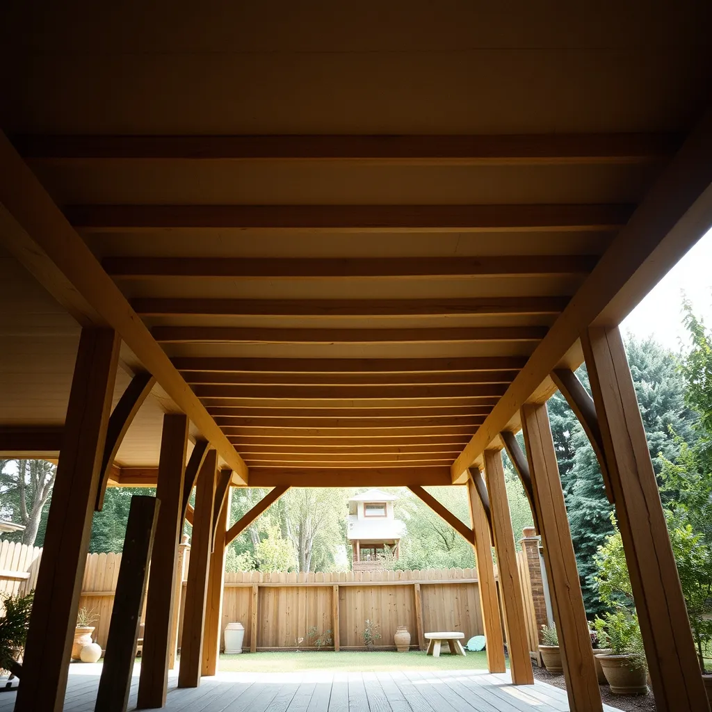 Vue de dessous montrant la structure porteuse et l'isolation du plancher sur pilotis