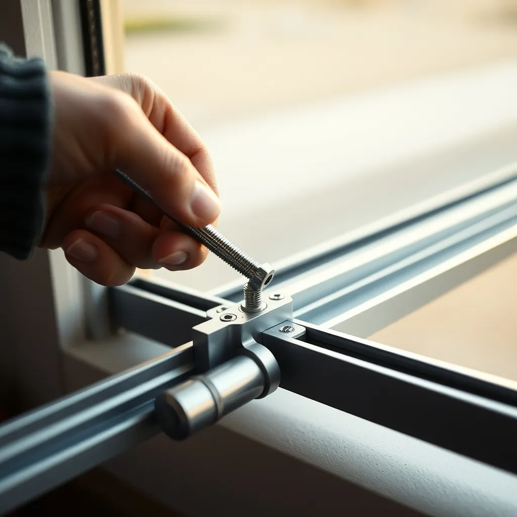 Réglage du galet porteur avec une clé Allen sur la tranche inférieure du vantail