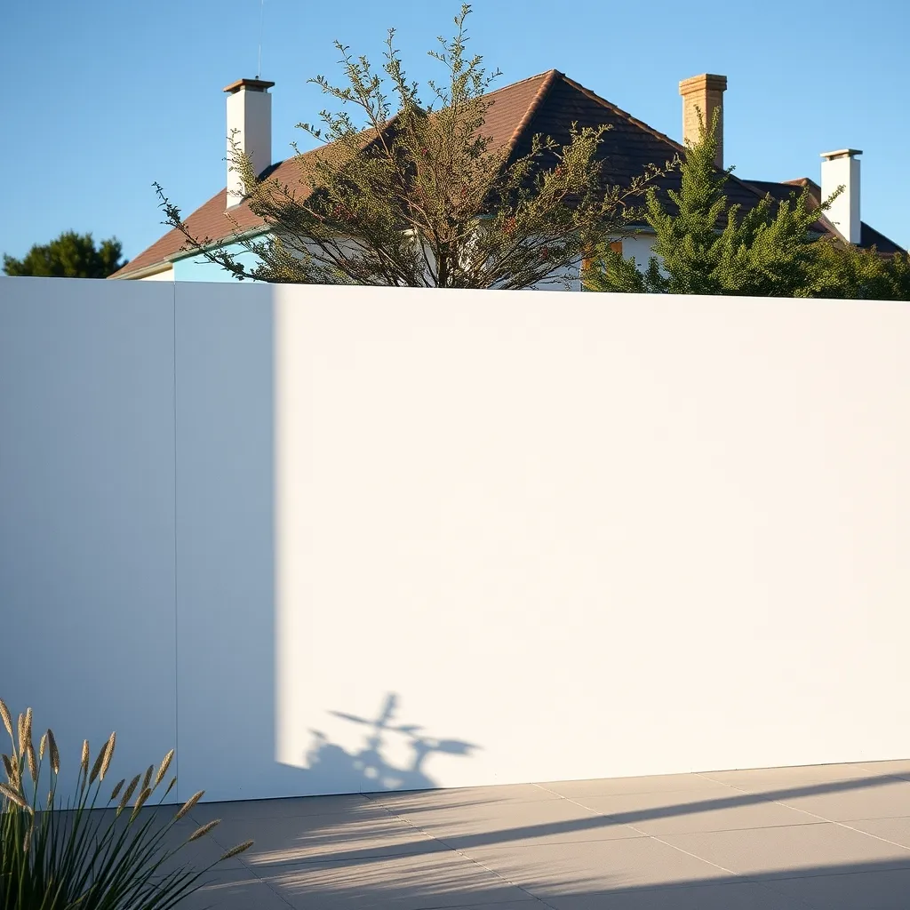 Claustra béton peint en blanc dans un jardin contemporain, alliant intimité et luminosité