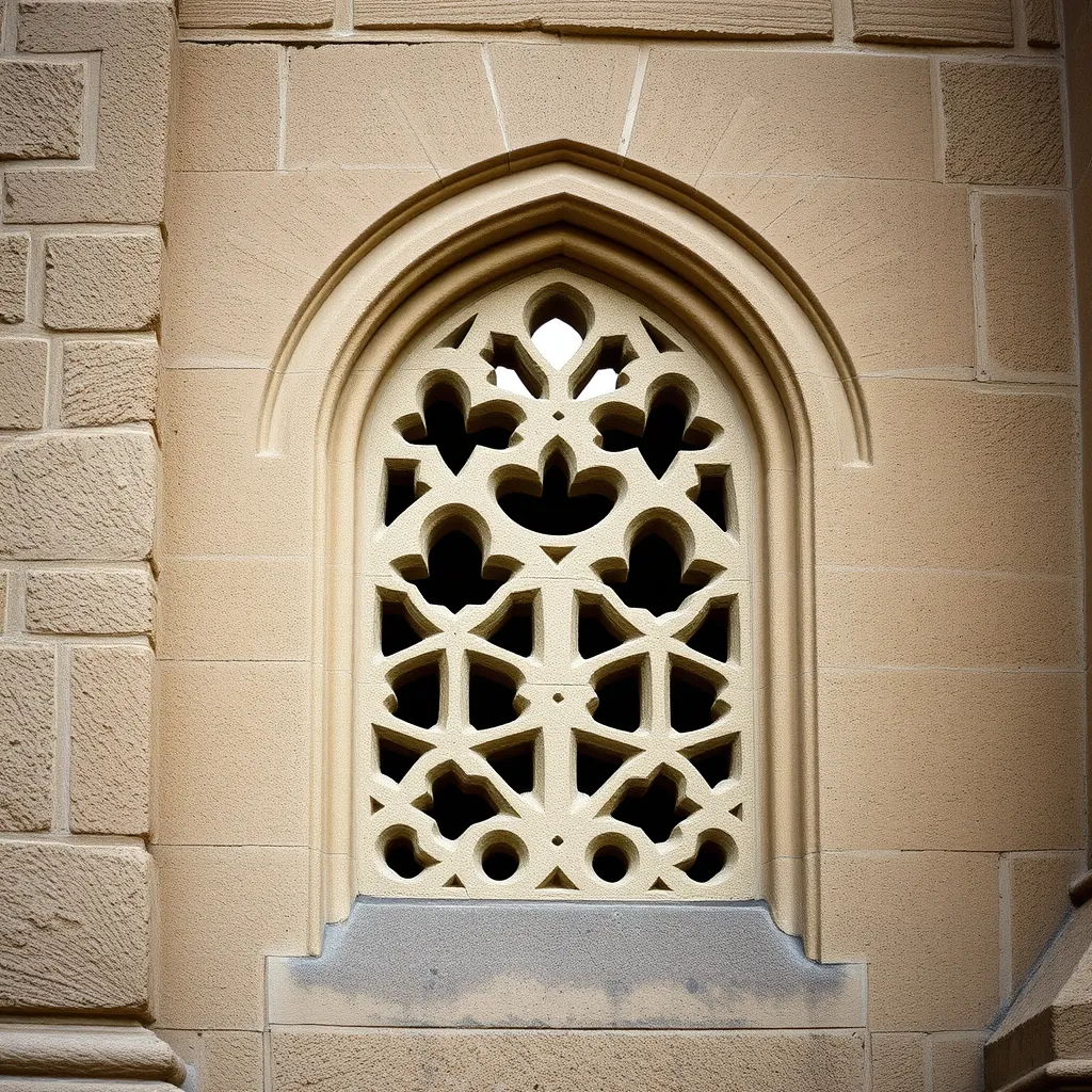 Un claustra en pierre sculpté sur la façade d'un édifice religieux médiéval, ancêtre des claustras modernes