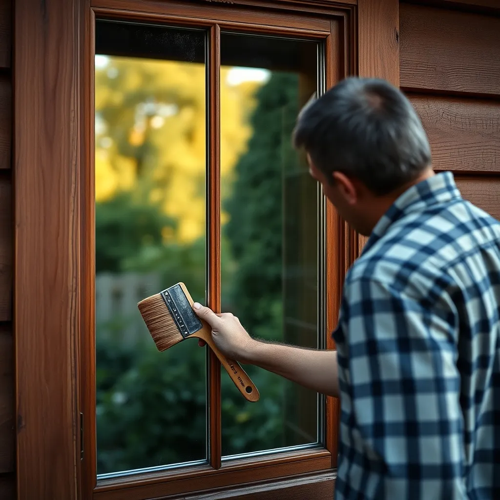 Application d'une lasure protectrice sur une fenêtre bois pour prolonger sa durée de vie