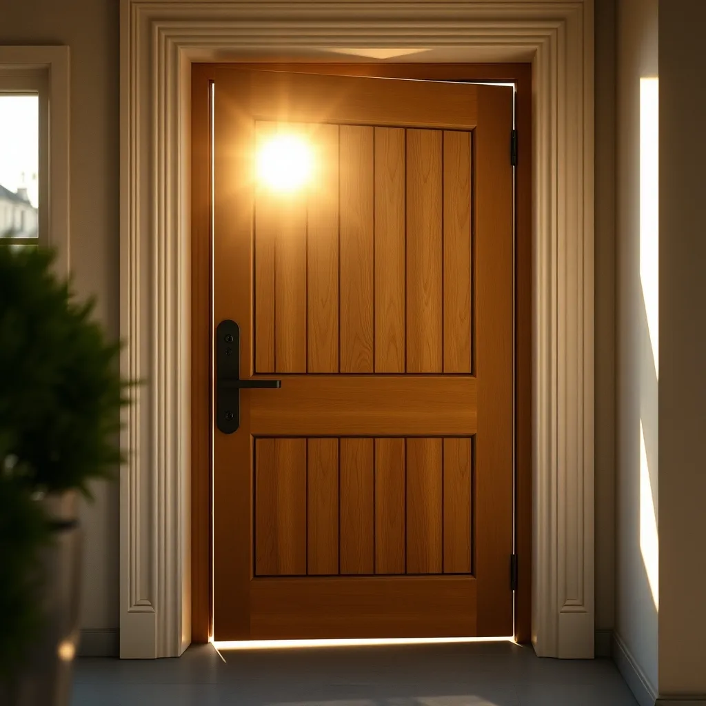 Porte blindée haut de gamme avec habillage chêne après installation