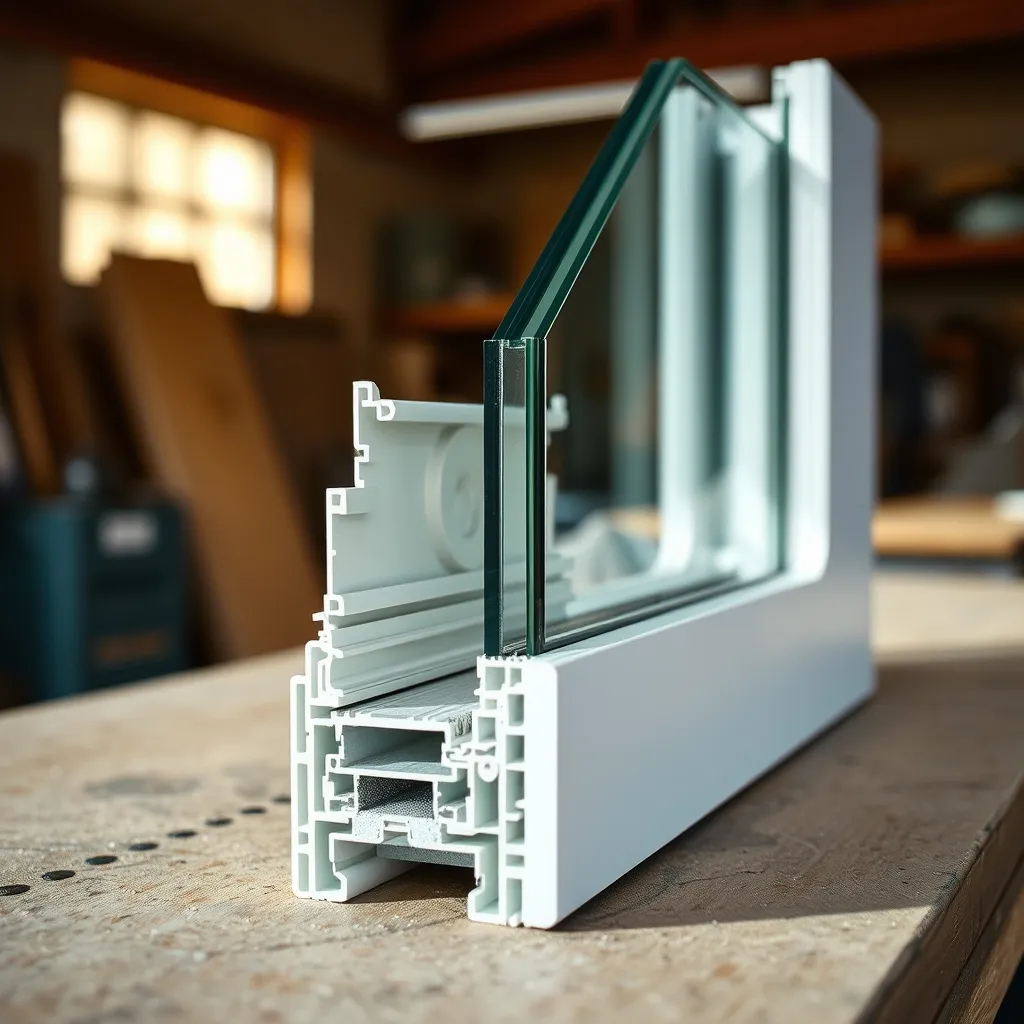 Coupe d'un profilé aluminium à rupture de pont thermique avec double vitrage intégré