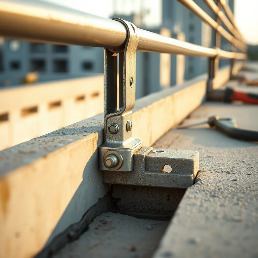 Détail de fixation d'un garde-corps en nez de dalle béton