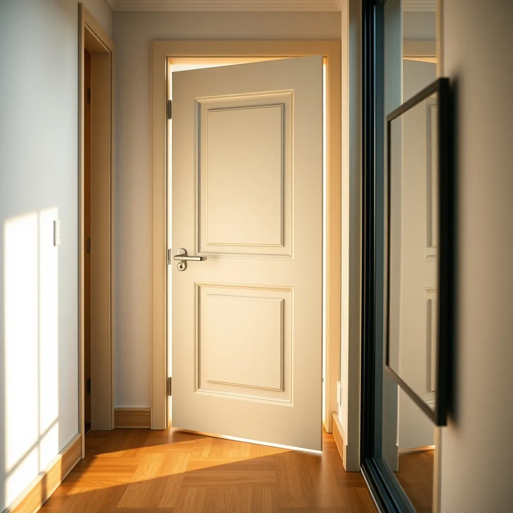 Porte blindée installée avec panneau décoratif intérieur dans un appartement rénové