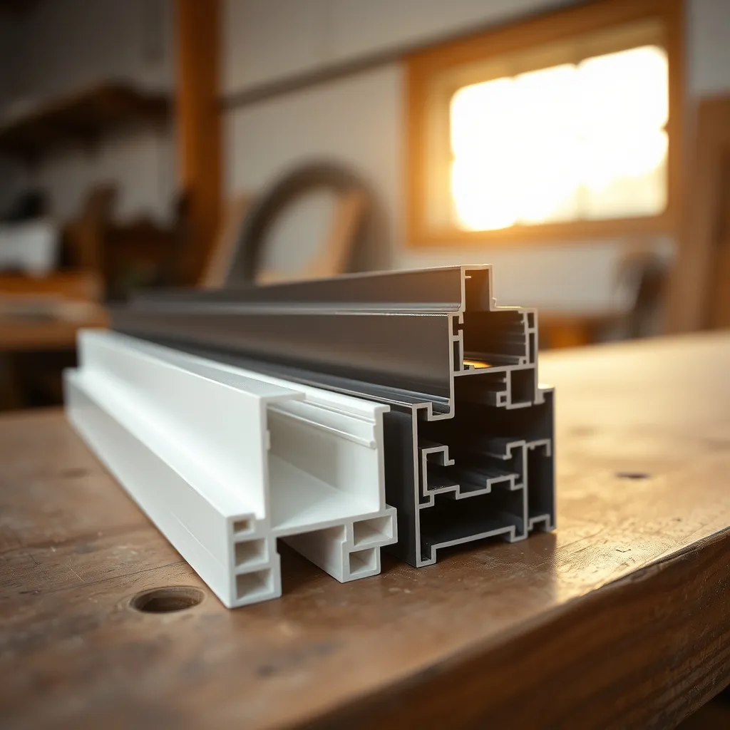 Profilés PVC et aluminium en coupe : la rupture de pont thermique est visible sur le profilé alu