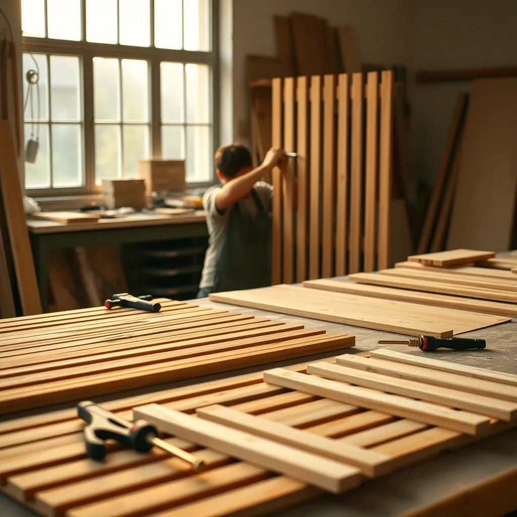 Assemblage d'un claustra en tasseaux verticaux dans un atelier de menuiserie