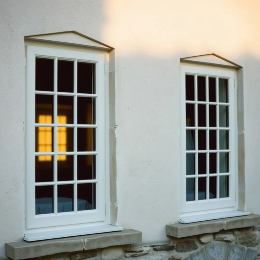 Fenêtres avec petits bois collés sur une façade de maison traditionnelle