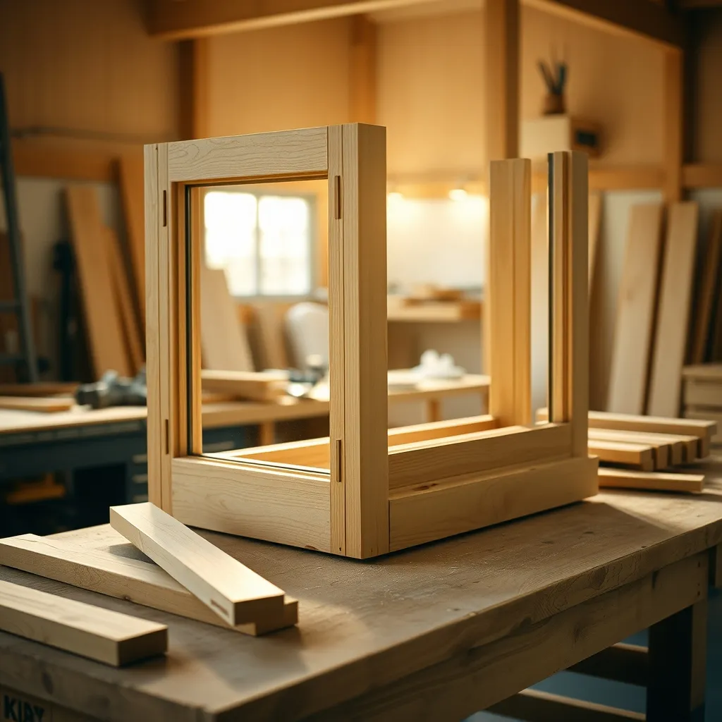 Assemblage tenon-mortaise d'un dormant de fenêtre en chêne dans un atelier professionnel